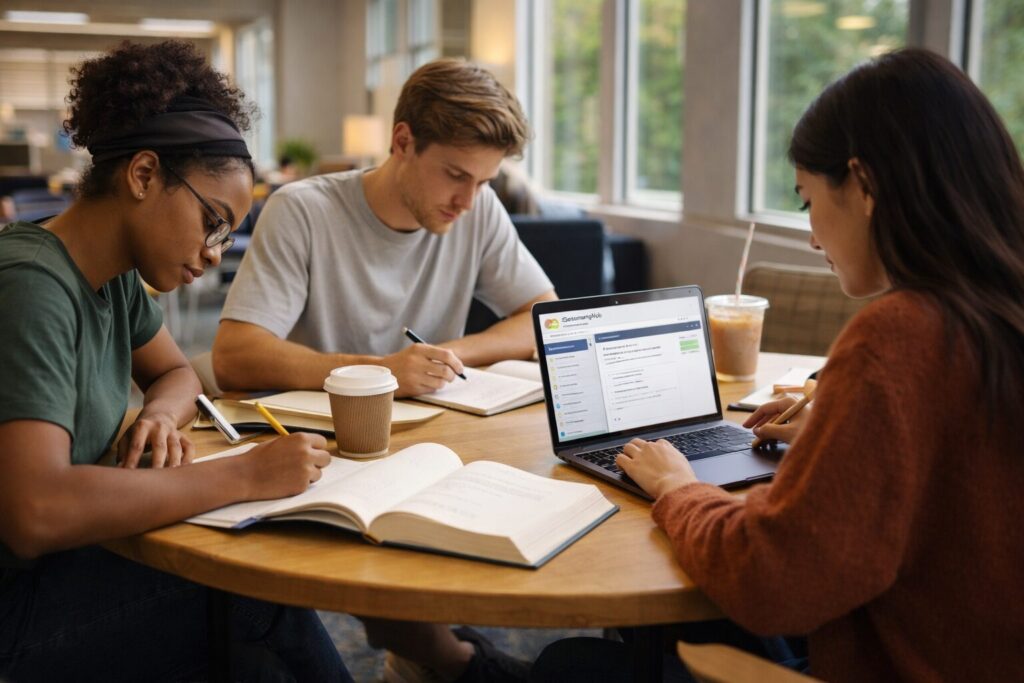 Studying in the university lounge
